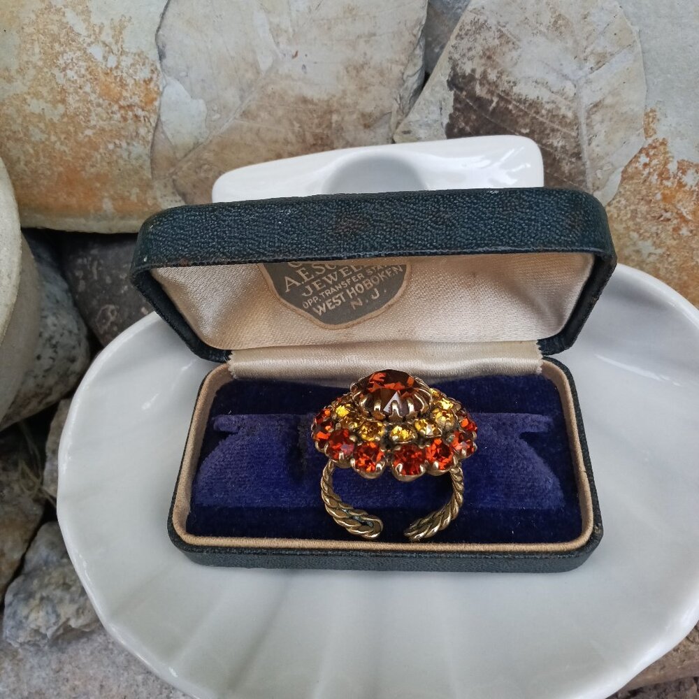 Vintage Austria Estate Oversized Adjustable Rhinestone Ring